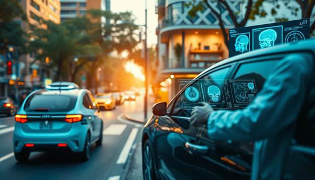 A dynamic, real-world scene showcasing various applications of machine learning in everyday life. In the vibrant foreground, an autonomous vehicle navigates a bustling city street, its sensors and AI-powered systems effortlessly guiding it through traffic. In the middle ground, a smart home displays a touchscreen interface controlling intelligent lighting, climate, and security systems - all powered by machine learning algorithms. In the background, a medical professional reviews diagnostic scans on a high-resolution display, utilizing advanced computer vision techniques to aid in patient care. Softly diffused natural lighting casts a warm, inviting glow, while the overall composition conveys a sense of technological integration, efficiency, and the seamless integration of machine learning into modern living.