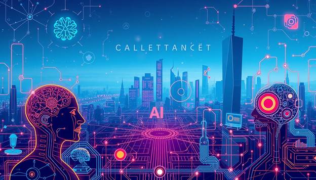 A futuristic and intricate illustration showcasing the different types of artificial intelligence. In the foreground, various AI agents and algorithms are depicted, with distinct visual representations for machine learning, deep learning, natural language processing, and computer vision. The middle ground features a network of interconnected nodes and data streams, symbolizing the complex architecture of AI systems. In the background, a sleek, high-tech cityscape sets the stage, hinting at the integration of AI technologies in modern society. Rendered in a vibrant, minimalist style with a cool color palette, the image conveys a sense of innovation, complexity, and the transformative potential of AI.