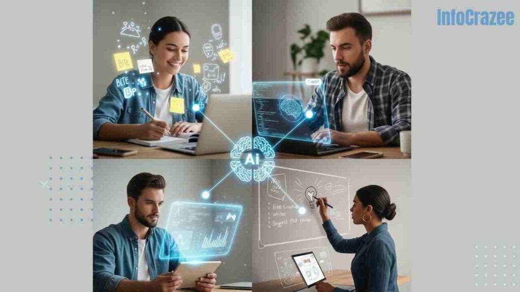 Gemini 2.5 Pro empowers users in various tasks: a student studying, a developer debugging, a business owner managing deliveries, and a writer getting plot ideas.