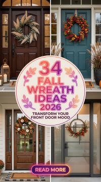 34 Fall Wreath Ideas 2026 | Beautiful Front Door Wreaths with Autumn Foliage, Dried Flowers, Pumpkins & Warm Seasonal Charm