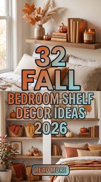 32 Fall Bedroom Shelf Decor Ideas 2026 for Modern Homes | Books, Candles, Plants, Art & Cozy Autumn Accents