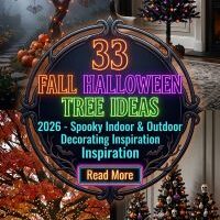 33 Fall Halloween Tree Ideas 2026 | Spooky Indoor & Outdoor Displays with Black Ornaments, Pumpkins, Bats, Cobwebs & Atmospheric Halloween Lighting