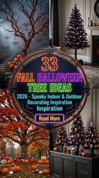 33 Fall Halloween Tree Ideas 2026 | Spooky Indoor & Outdoor Displays with Black Ornaments, Pumpkins, Bats, Cobwebs & Atmospheric Halloween Lighting