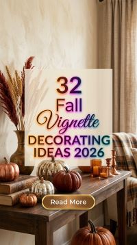 32 Stunning Fall Vignette Decorating Ideas for 2026 | Cozy Layers, Pumpkins, Candles & Elegant Seasonal Displays