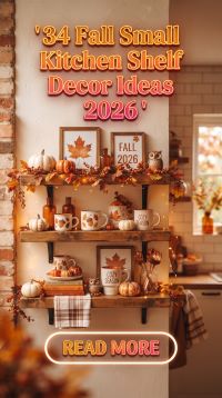 34 Fall Decor for a Small Kitchen Shelf 2026 | Modern Shelving, Warm Wood, Autumn Accessories & Space-Saving Ideas