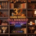 32 Dark Wood Fall Bookshelf Decor Ideas 2026 for Modern Homes | Vintage Books, Vases, Dried Florals & Warm Autumn Accents