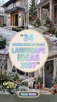 34 Winter Front of House Landscape Ideas for 2027 Featuring Evergreen Plants, Natural Stone Pathways, Elegant Curb Appeal and Low-Maintenance Designs for a Stylish and Welcoming Home Exterior