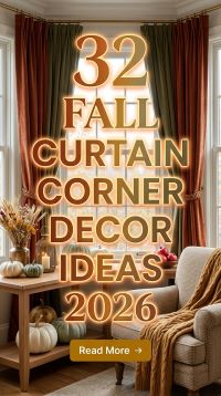 32 Fall Curtain Corner Decor Ideas 2026 | Cozy Curtains, Plants, Accent Chairs, Lamps & Beautiful Autumn Details