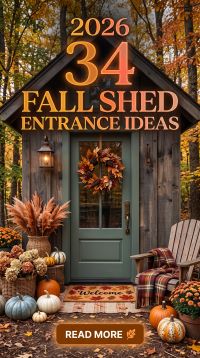 34 Fall Shed Entrance Ideas 2026 | Stylish Garden Sheds With Cozy Pathways, Natural Materials & Elegant Autumn Decor
