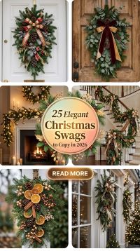 25 Christmas Swag Ideas 2026 With Pine Branches, Red Berries, Velvet Ribbons and Festive Greenery