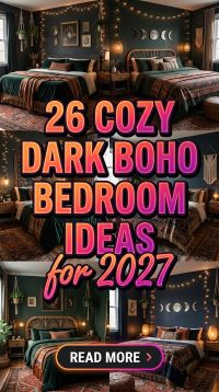 26 Cozy Dark Boho Bedroom Ideas 2027 With Moody Walls, Layered Textures, Vintage Accents and Warm Lighting for a Relaxing, Pinterest-Worthy Bedroom Makeover